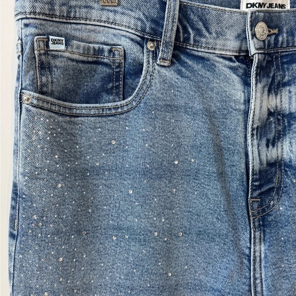 DKNY Women’s Blue Denim Jeans with Front Rhinestones